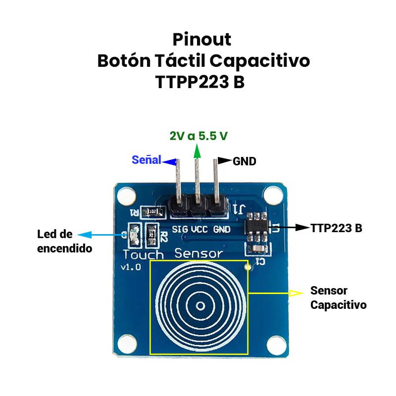 TTP223B SENSOR TÁCTIL CAPACITIVO DIGITAL - Imagen 3