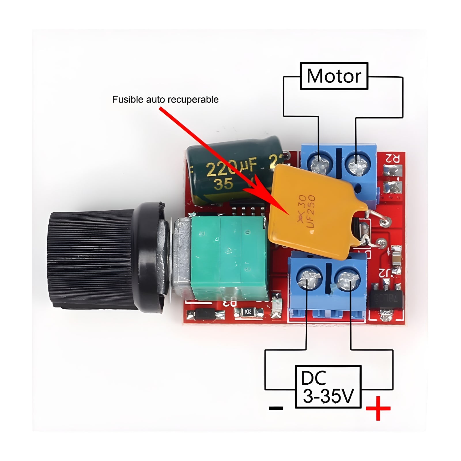 MÓDULO CONTROLADOR PWM MOTOR DC 3V–35V 2A - Imagen 4