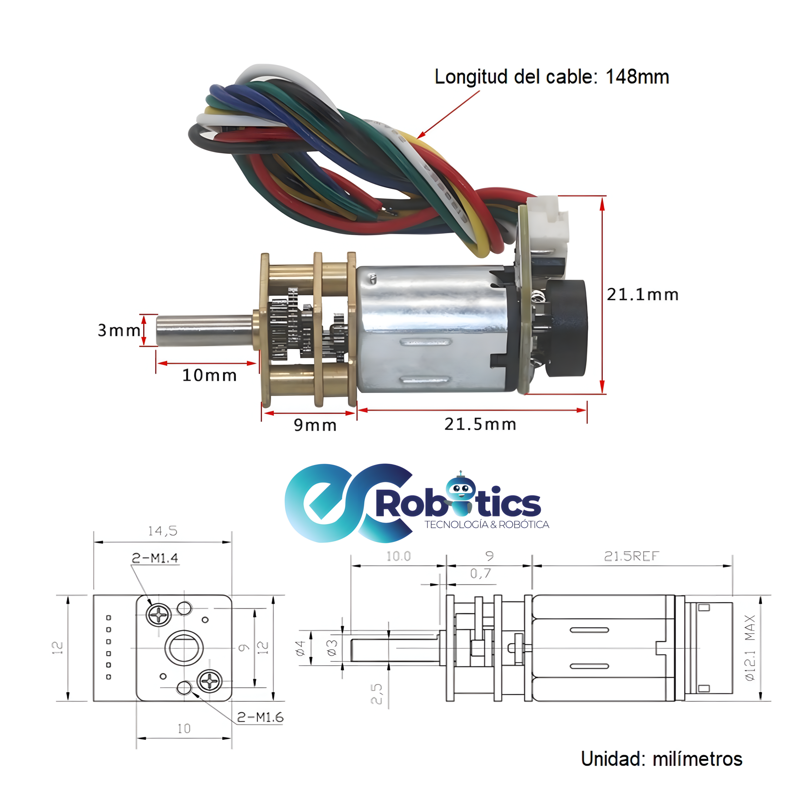 MOTOR REDUCTOR N20 CON ENCODER 6V - Imagen 4